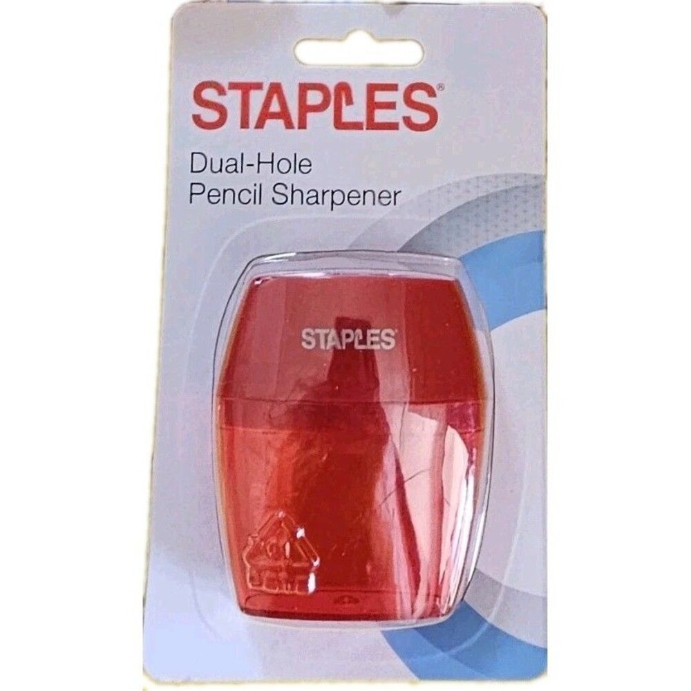 Staples® Manual Dual-Hole Pencil Sharpener -- Red